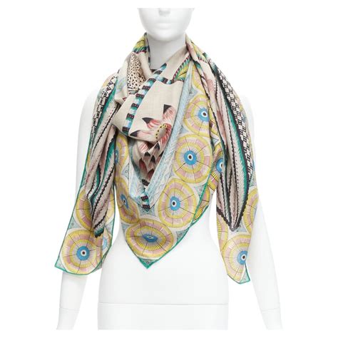 HERMES Cashmere Silk The Savana Dance Shawl 140 Bleu.